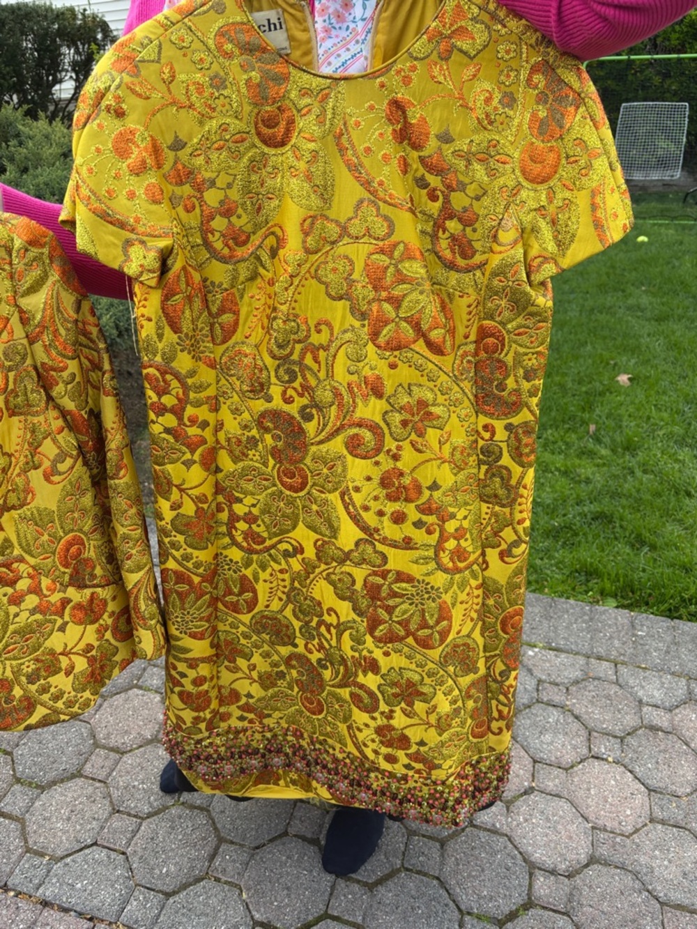 Yellow Paisley VINTAGE Embroidered Shift Dress and jacket